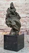 Load image into Gallery viewer, Dynamic Bronze Horse Head Bust – Swirling Mane Equine Sculpture on Marble Base
