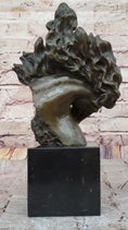 Load image into Gallery viewer, Dynamic Bronze Horse Head Bust – Swirling Mane Equine Sculpture on Marble Base
