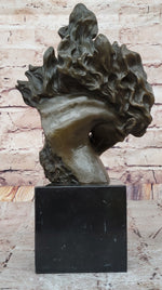 Dynamic Bronze Horse Head Bust – Swirling Mane Equine Sculpture on Marble Base