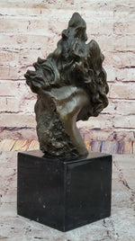 Dynamic Bronze Horse Head Bust – Swirling Mane Equine Sculpture on Marble Base