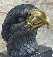 American Bald Eagle Head Bronze Metal Bust Sculpture Statue on Marble Base by Milo