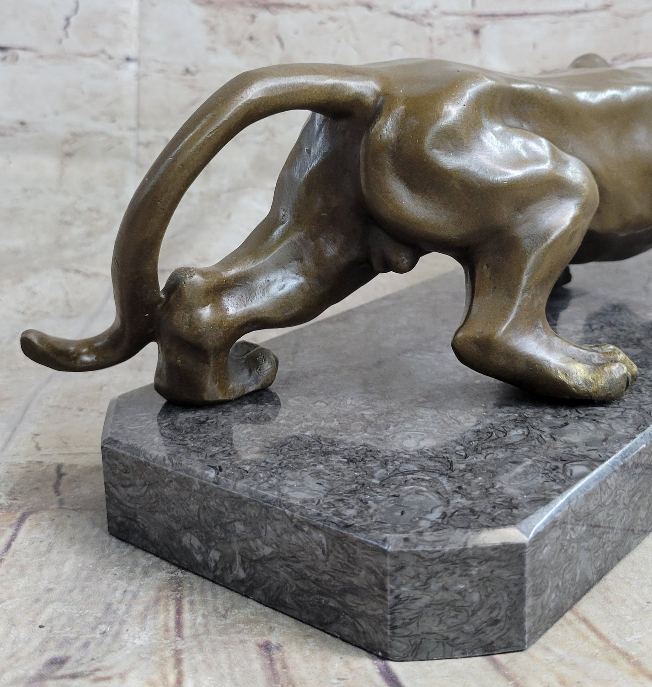 Cougar Panther Lioness Mountain Lion Bronze Statue Sculpture Figure Barye 5" x 16"