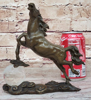 Bronze Horse Figurine Sculpture w/ Crystal Ball - Signed Original Equestrian Art by Milo