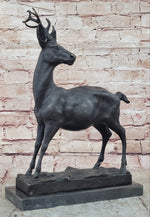 Elk Reindeer Stag Buck Hot Cast Bronze Figure Sculpture on Marble Base by Milo 