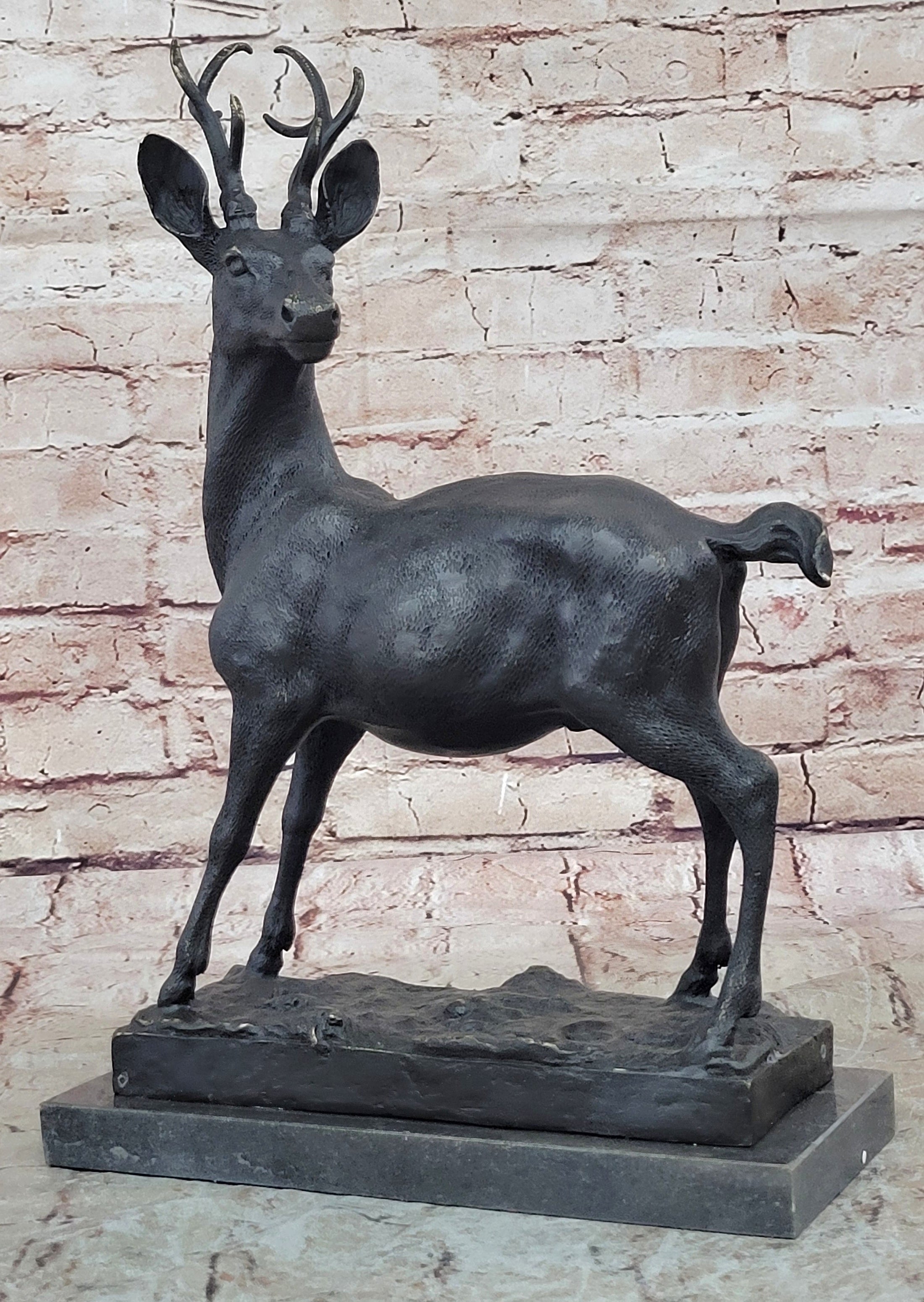 Elk Reindeer Stag Buck Hot Cast Bronze Figure Sculpture on Marble Base by Milo 