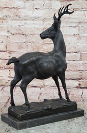 Elk Reindeer Stag Buck Hot Cast Bronze Figure Sculpture on Marble Base by Milo 
