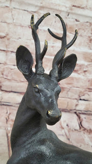 Elk Reindeer Stag Buck Hot Cast Bronze Figure Sculpture on Marble Base by Milo 