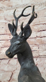 Elk Reindeer Stag Buck Hot Cast Bronze Figure Sculpture on Marble Base by Milo 
