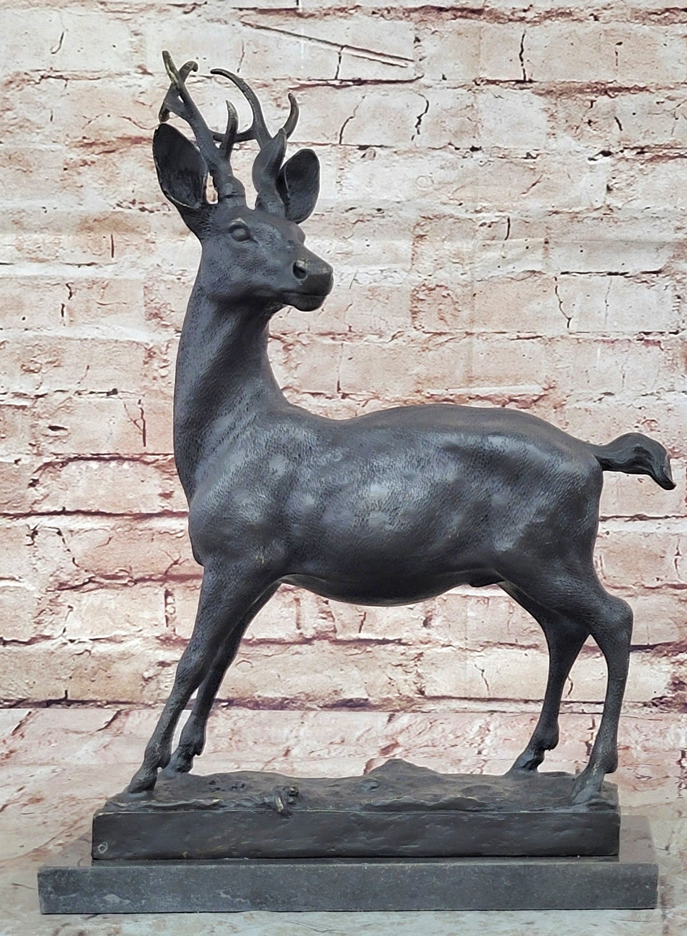 Elk Reindeer Stag Buck Hot Cast Bronze Figure Sculpture on Marble Base by Milo 