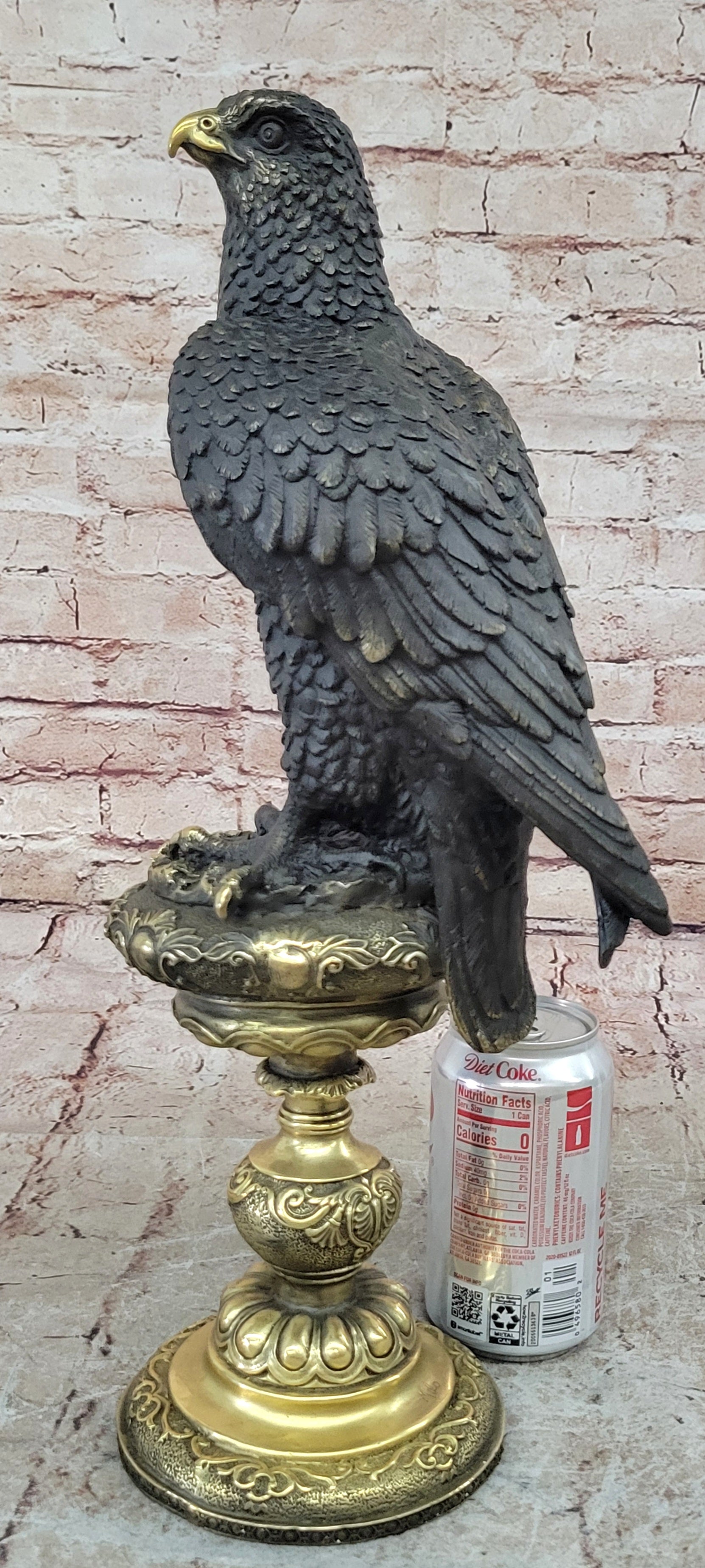 Hot Cast Bronze Eagle on Golden Pedestal Signed Original Wildlife Birds Art by Milo 