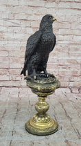 Load image into Gallery viewer, Hot Cast Bronze Eagle on Golden Pedestal Signed Original Wildlife Birds Art by Milo 
