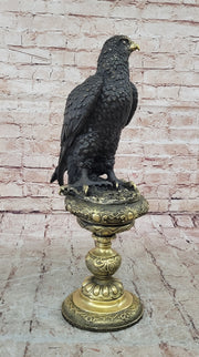 Hot Cast Bronze Eagle on Golden Pedestal Signed Original Wildlife Birds Art by Milo 