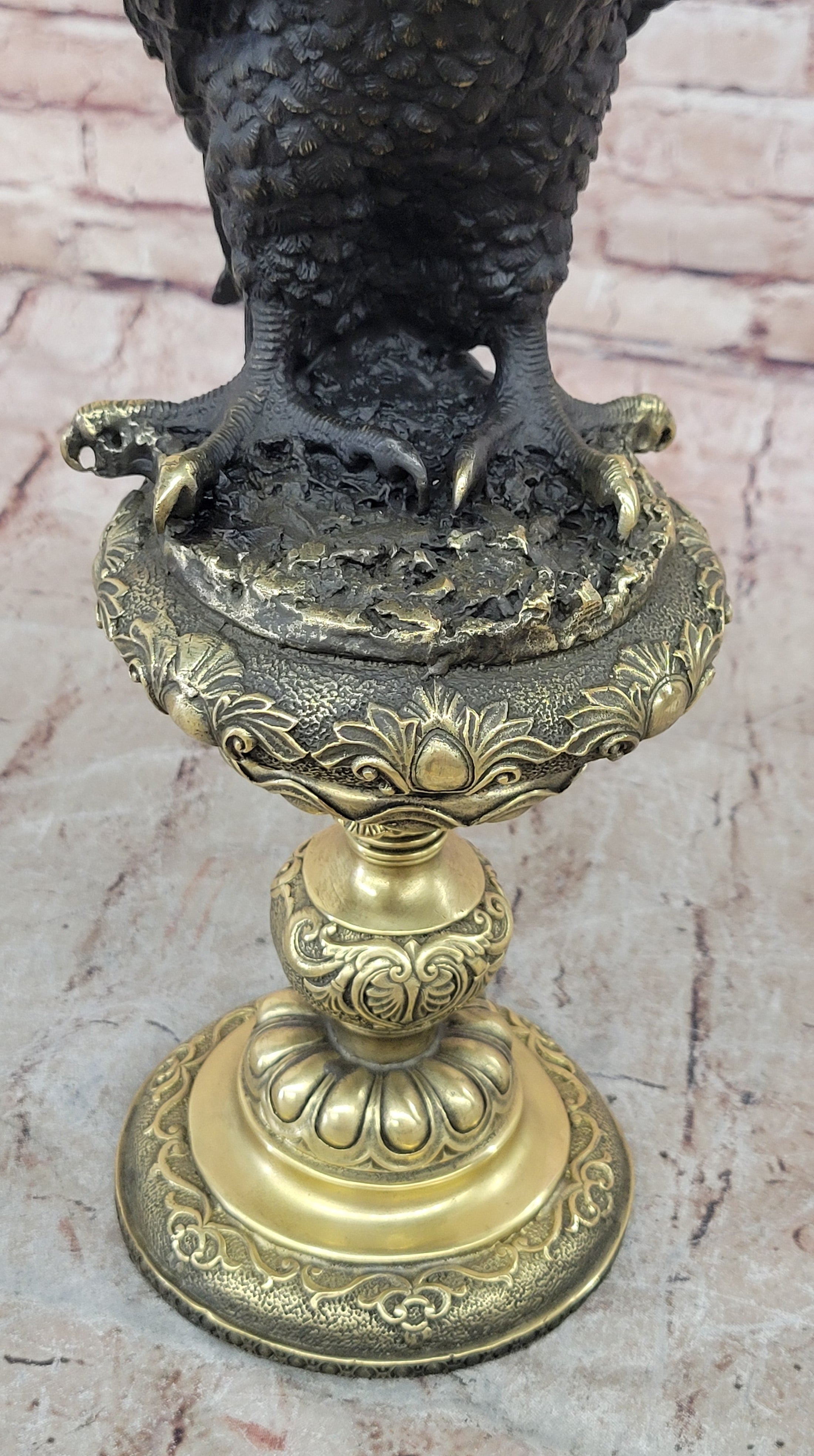 Hot Cast Bronze Eagle on Golden Pedestal Signed Original Wildlife Birds Art by Milo 