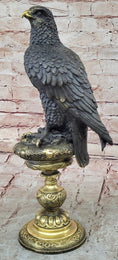 Load image into Gallery viewer, Hot Cast Bronze Eagle on Golden Pedestal Signed Original Wildlife Birds Art by Milo 
