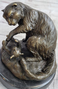 Load image into Gallery viewer, Playful Cat & Kitten - Signed Handmade Bronze Sculpture on Marble Base by Milo
