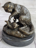 Load image into Gallery viewer, Playful Cat & Kitten - Signed Handmade Bronze Sculpture on Marble Base by Milo
