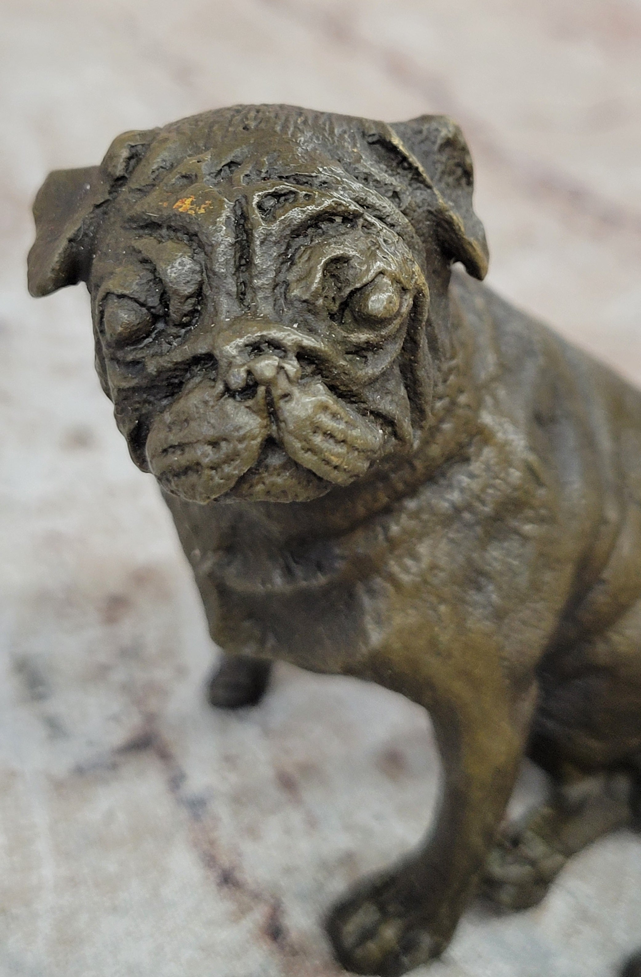 Pug Dog Bronze Miniature Statue Sculpture Figure Original Art 4" x 4" 