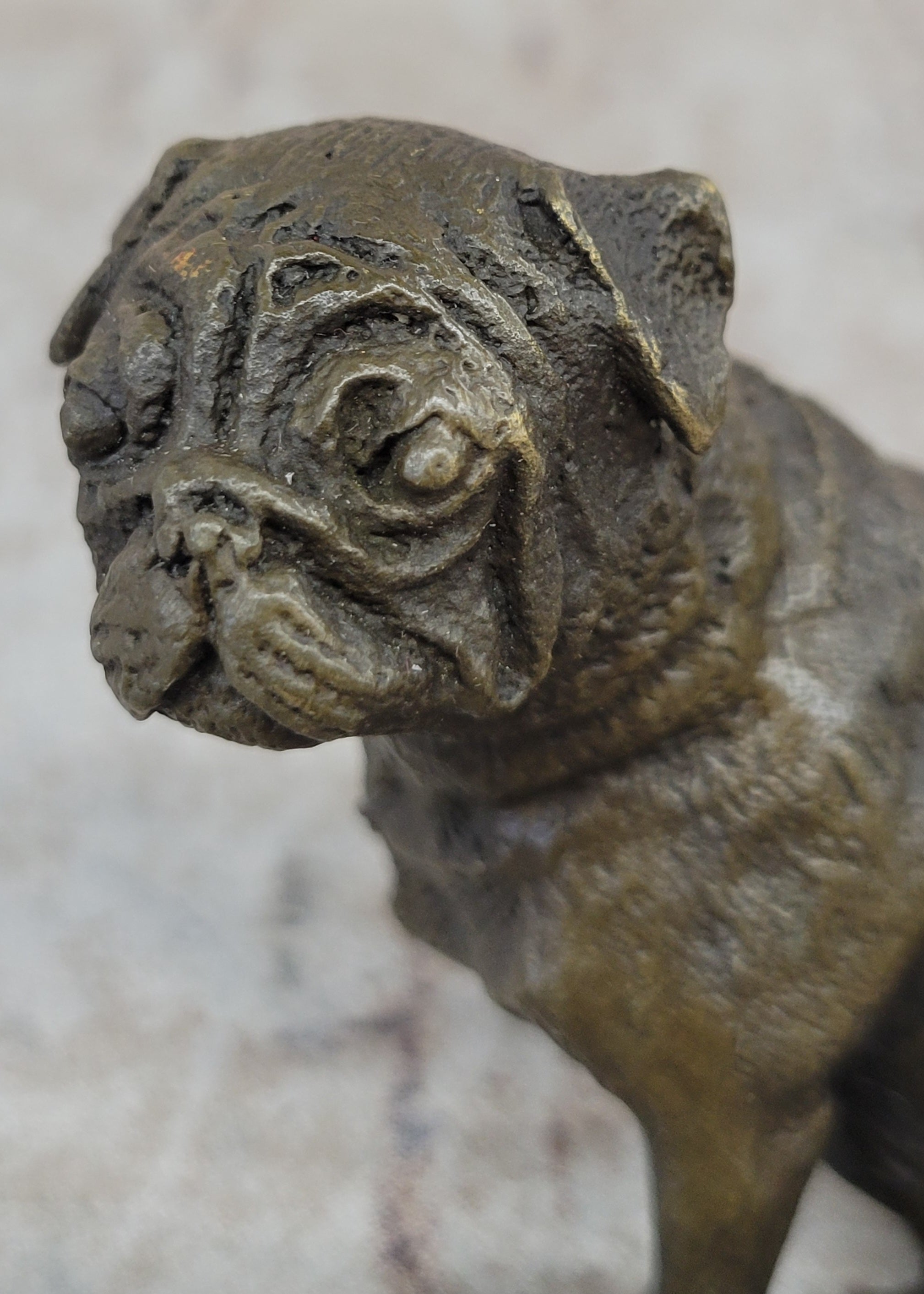 Pug Dog Bronze Miniature Statue Sculpture Figure Original Art 4" x 4" 