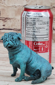 Pug Dog Puppy Bronze Metal Figurine Sculpture Decor Collectible Blue Patina Original Art