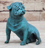Pug Dog Puppy Bronze Metal Figurine Sculpture Decor Collectible Blue Patina Original Art
