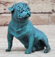 Pug Dog Puppy Bronze Metal Figurine Sculpture Decor Collectible Blue Patina Original Art