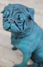 Pug Dog Puppy Bronze Metal Figurine Sculpture Decor Collectible Blue Patina Original Art