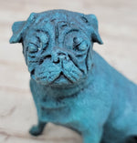 Pug Dog Puppy Bronze Metal Figurine Sculpture Decor Collectible Blue Patina Original Art