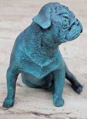 Pug Dog Puppy Bronze Metal Figurine Sculpture Decor Collectible Blue Patina Original Art