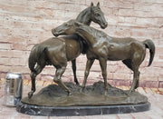 Pair of Horses Bronze Sculpture – Elegant Equestrian Artwork on Marble Base by PJ Mene