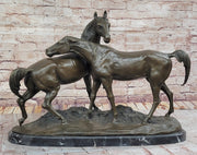 Pair of Horses Bronze Sculpture – Elegant Equestrian Artwork on Marble Base by PJ Mene