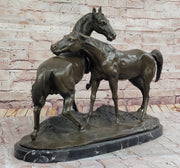 Pair of Horses Bronze Sculpture – Elegant Equestrian Artwork on Marble Base by PJ Mene