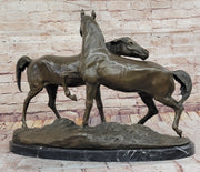 Pair of Horses Bronze Sculpture – Elegant Equestrian Artwork on Marble Base by PJ Mene