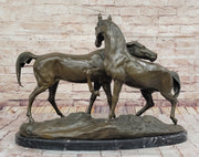 Pair of Horses Bronze Sculpture – Elegant Equestrian Artwork on Marble Base by PJ Mene