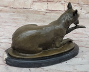 German Shepherd Bushy Tailed Dog Licking Paw Bronze Statue Sculpture Original Milo