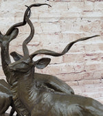 Kudu Antelope Family Gazelle African Deer Bronze Sculpture Figurine Statue
