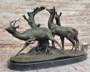 M. Fiot Deer in the Forest – Majestic Bronze Wildlife Sculpture on Marble Base