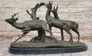 M. Fiot Deer in the Forest – Majestic Bronze Wildlife Sculpture on Marble Base