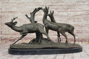 M. Fiot Deer in the Forest – Majestic Bronze Wildlife Sculpture on Marble Base