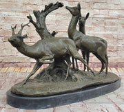 M. Fiot Deer in the Forest – Majestic Bronze Wildlife Sculpture on Marble Base