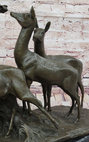 M. Fiot Deer in the Forest – Majestic Bronze Wildlife Sculpture on Marble Base