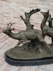 M. Fiot Deer in the Forest – Majestic Bronze Wildlife Sculpture on Marble Base