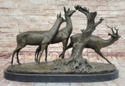 M. Fiot Deer in the Forest – Majestic Bronze Wildlife Sculpture on Marble Base