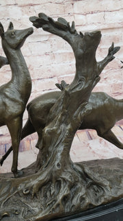 M. Fiot Deer in the Forest – Majestic Bronze Wildlife Sculpture on Marble Base