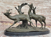 M. Fiot Deer in the Forest – Majestic Bronze Wildlife Sculpture on Marble Base