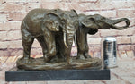 Bronze Elephant Pair Sculpture – Majestic Wildlife Art on Marble Base by Milo