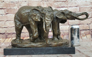 Bronze Elephant Pair Sculpture – Majestic Wildlife Art on Marble Base by Milo