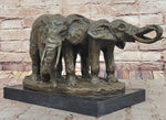 Bronze Elephant Pair Sculpture – Majestic Wildlife Art on Marble Base by Milo