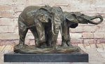 Bronze Elephant Pair Sculpture – Majestic Wildlife Art on Marble Base by Milo