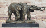 Bronze Elephant Pair Sculpture – Majestic Wildlife Art on Marble Base by Milo