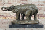 Bronze Elephant Pair Sculpture – Majestic Wildlife Art on Marble Base by Milo